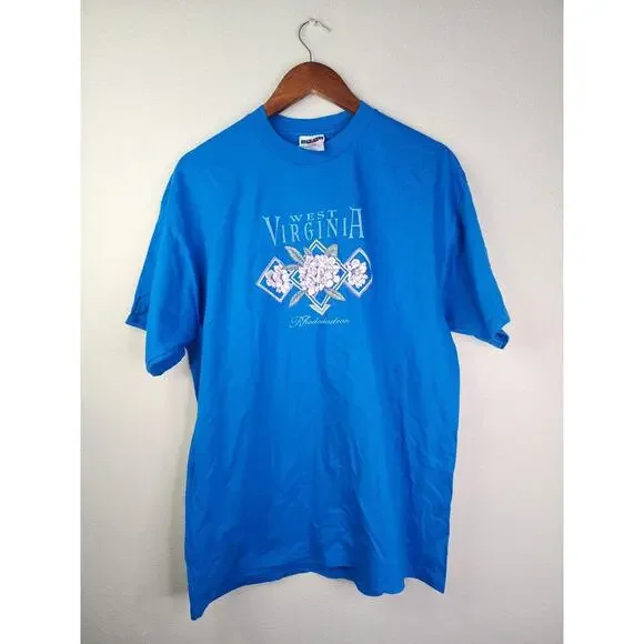 Jerzees | Shirts | Vintage West Virginia Shirt Rhododendron Blue Tee Flower  Graphic 9s Vtg Large | Poshmark